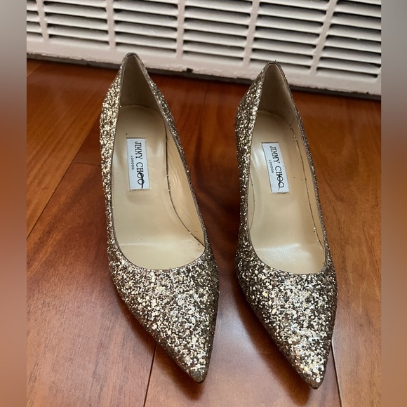 JIMMY CHOO  Size 40.5 US 10.5 gold sequin - Picture 1 of 4